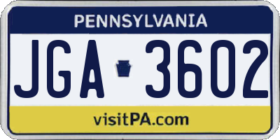 PA license plate JGA3602