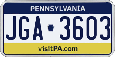 PA license plate JGA3603