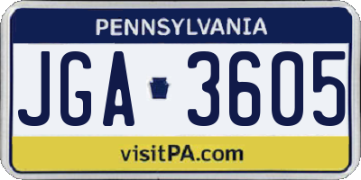 PA license plate JGA3605