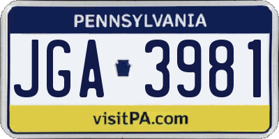 PA license plate JGA3981