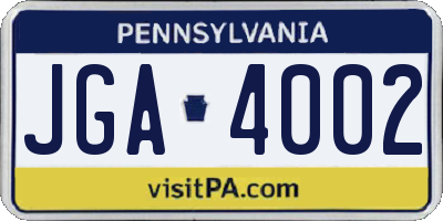 PA license plate JGA4002