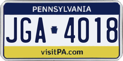 PA license plate JGA4018