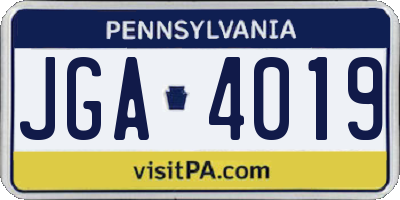 PA license plate JGA4019