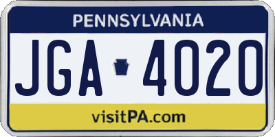 PA license plate JGA4020