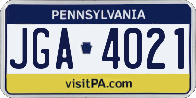 PA license plate JGA4021