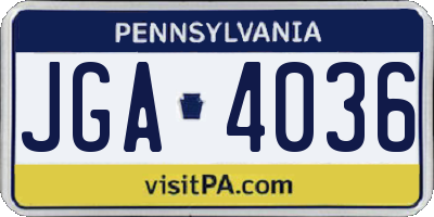 PA license plate JGA4036