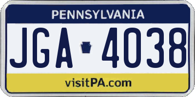 PA license plate JGA4038