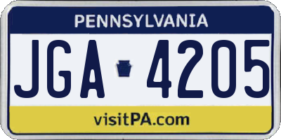 PA license plate JGA4205