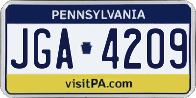 PA license plate JGA4209
