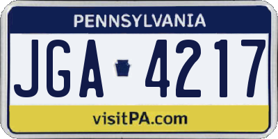 PA license plate JGA4217