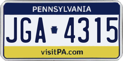 PA license plate JGA4315