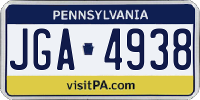 PA license plate JGA4938