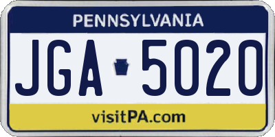 PA license plate JGA5020