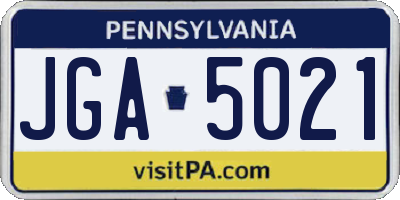 PA license plate JGA5021