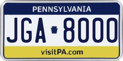 PA license plate JGA8000