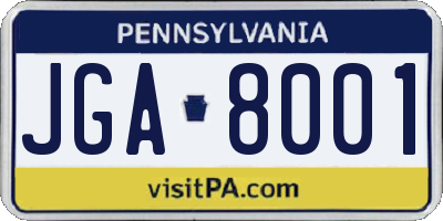 PA license plate JGA8001