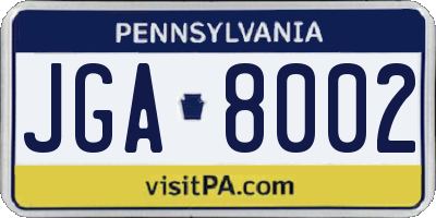 PA license plate JGA8002