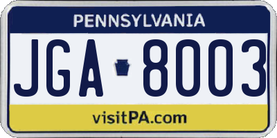 PA license plate JGA8003