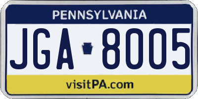 PA license plate JGA8005