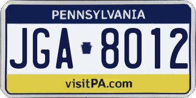 PA license plate JGA8012