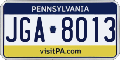 PA license plate JGA8013