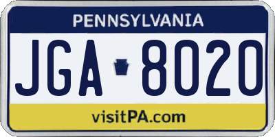 PA license plate JGA8020