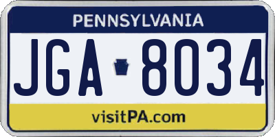 PA license plate JGA8034