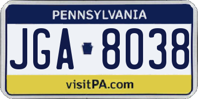 PA license plate JGA8038