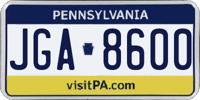 PA license plate JGA8600