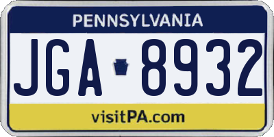 PA license plate JGA8932