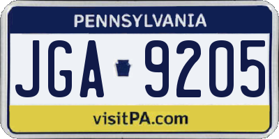 PA license plate JGA9205