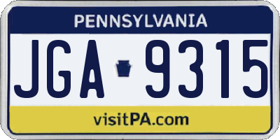 PA license plate JGA9315