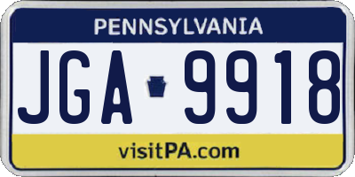 PA license plate JGA9918