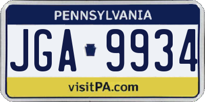 PA license plate JGA9934