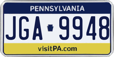 PA license plate JGA9948