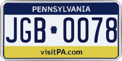 PA license plate JGB0078