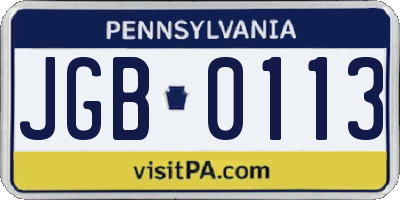 PA license plate JGB0113