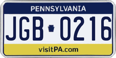 PA license plate JGB0216