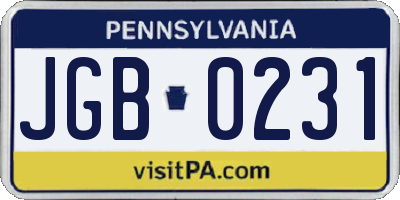PA license plate JGB0231
