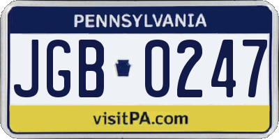 PA license plate JGB0247