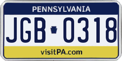 PA license plate JGB0318