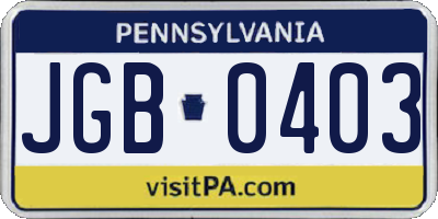PA license plate JGB0403