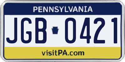 PA license plate JGB0421