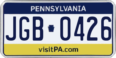 PA license plate JGB0426
