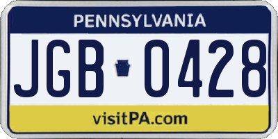 PA license plate JGB0428