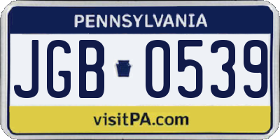 PA license plate JGB0539