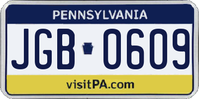 PA license plate JGB0609
