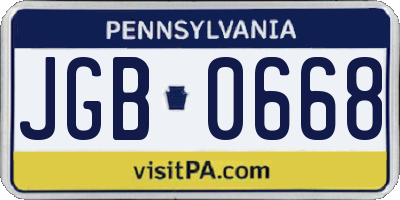 PA license plate JGB0668