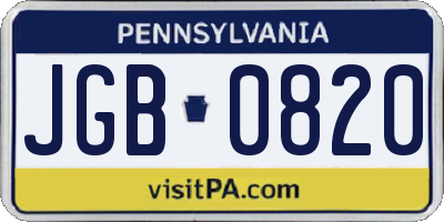 PA license plate JGB0820
