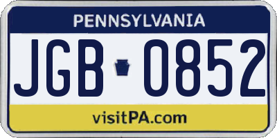 PA license plate JGB0852